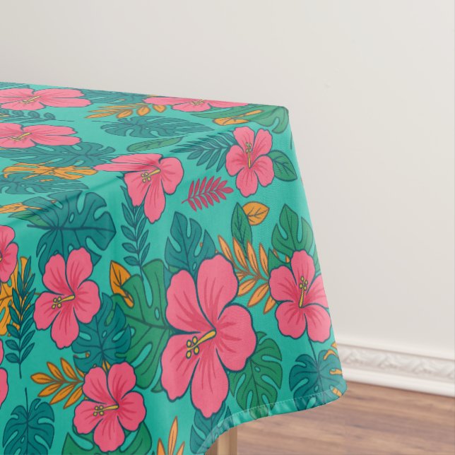 Nappe Tropical Hibiscus and Palm Leaf Pattern  (In Situ)
