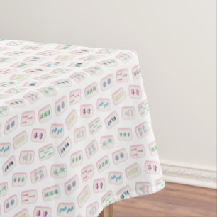 Nappe Tuiles de Mahjong roses et vertes à l'aquarelle
