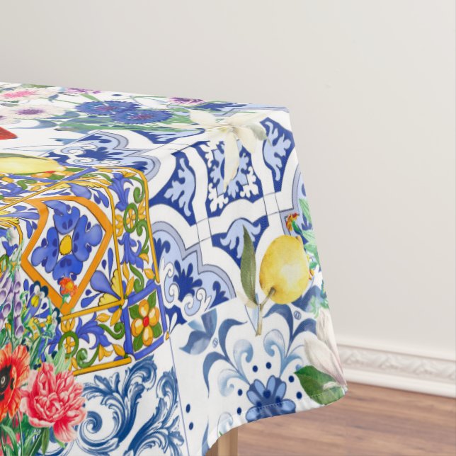 Nappe tuiles méditerranéennes, citron, fleurs, majolica, (In Situ)