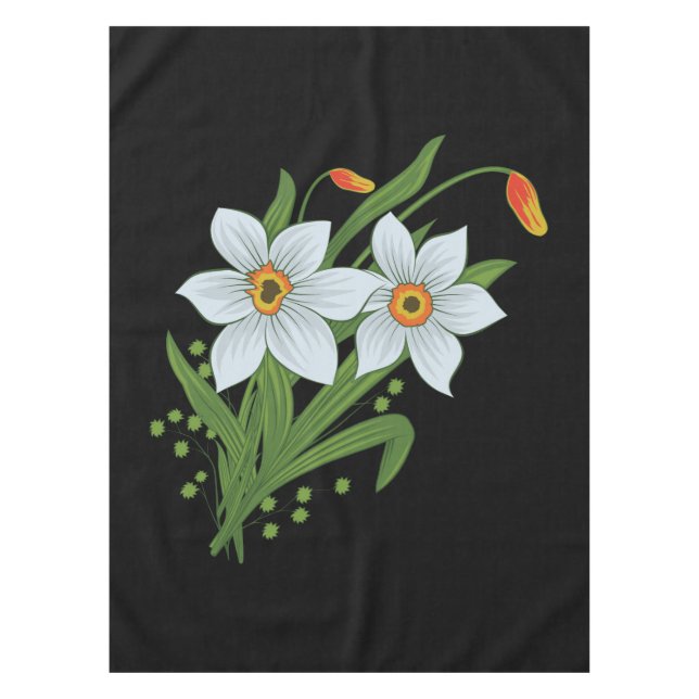 Nappe Tulipes et jonquilles Fleurs Fond noir (Devant)