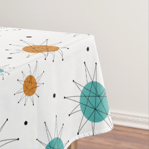 Nappe Turquoise Orange Starburst Motif du milieu du sièc