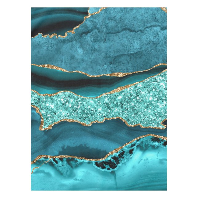 Nappe Turquoise Parties scintillant Blue Gold Marbre Tur (Devant)