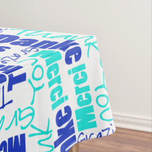 Nappe Typographie de Merci bleu turquoise multilingue