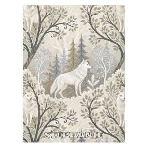 Nappe Une forêt d'hiver paisible avec des loups blancs