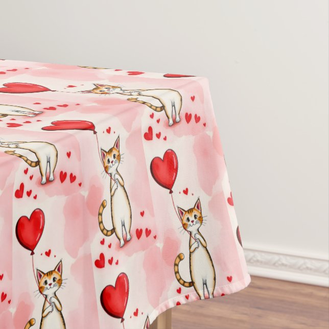 Nappe Valentine's Day Tablecloth Cat Red Hearts  (In Situ)