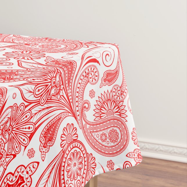 Nappe Valentines Ornées Rouge Sur Blanc Ornat Paisley (In Situ)