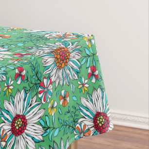 Nappe Vert blanc Jaune Orange Rouge Fleurs de marguerite