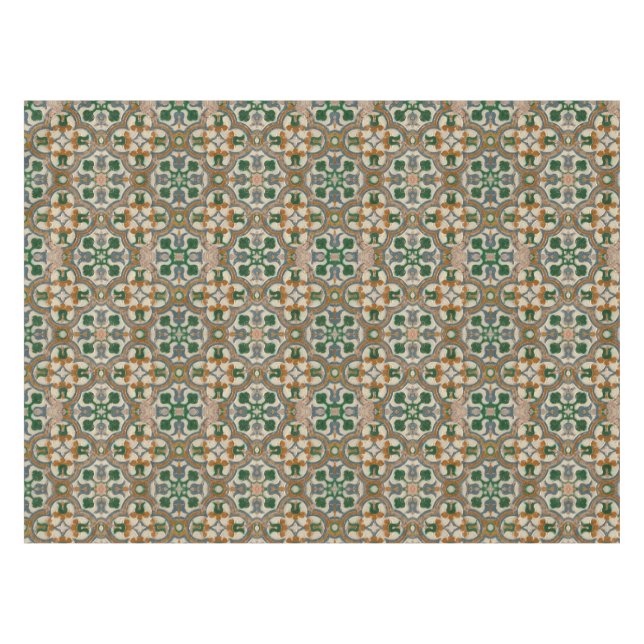 Nappe Vert moutarde floral Azulejos motif géométrique (Devant (Horizontal))