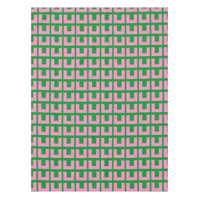 Nappe Vert rose rétro Géométrique Mi-Siècle moderne  (Devant)