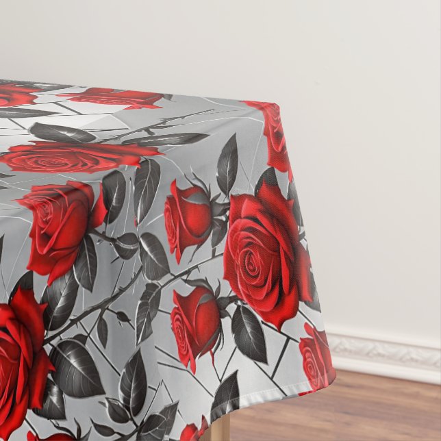 Nappe Vibrant Red Roses On A Metallic Silver Background  (In Situ)