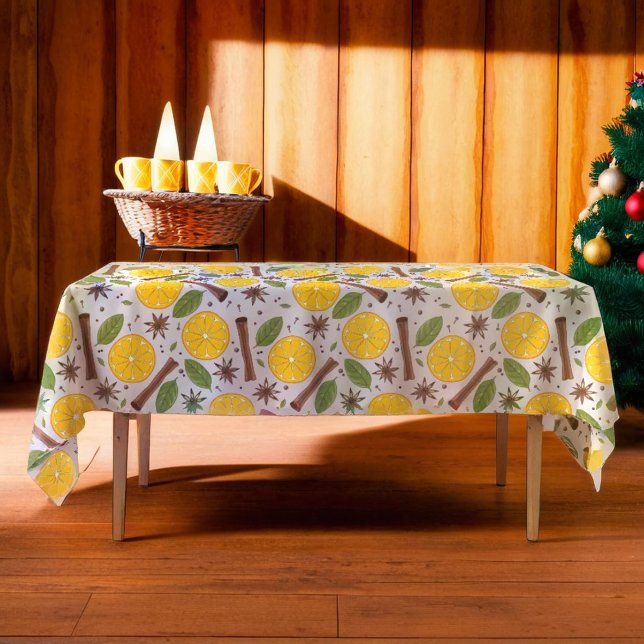 Nappe Vin chaud de Noël blanc épicé (Christmas mulled wine spicy white tablecloth)