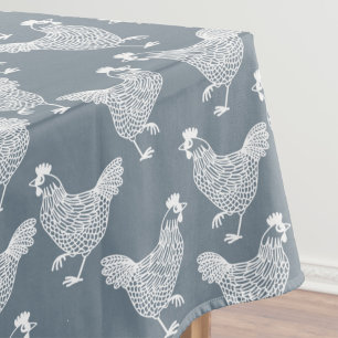 Nappe Volaille de poule blanche Dusty bleu et blanc
