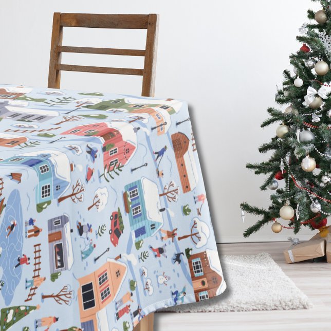Nappe Whimsical Nordic Hygge Christmas Village Pastel (Whimsical Scandi Christmas village Pattern Table Cloth)