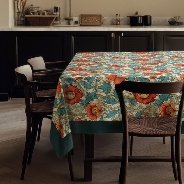 Nappe William Morris Pimpernel terre cuite pastel bleu (William Morris Pimpernel terracotta pastel blue Tablecloth)