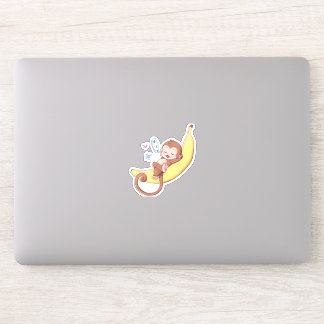 Napping Monkey auf einer großen Banane - Stickers! Aufkleber