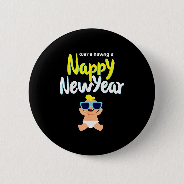 Nappy New Year Diaper Expecting Pregnant Funny Hap Button (Vorderseite)