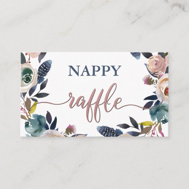 Nappy Raffle Dusty Pink Navy Blue Baby Dusche Begleitkarte (Vorderseite)