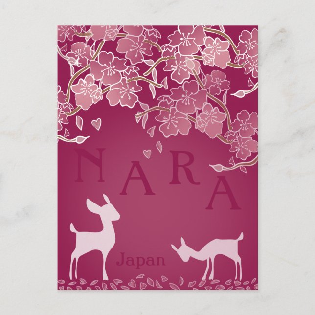 Nara Japan Sakura Deer Illustriert Postkarte (Vorderseite)