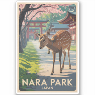 Nara Park Japan Hirsch Illustration Reise Kunst Re Aufkleber