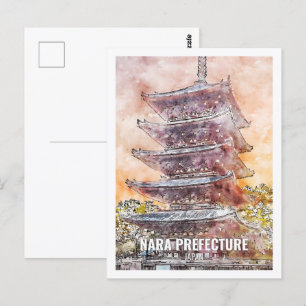 Nara Prefecture Japan Travel Place Watercolor Postkarte