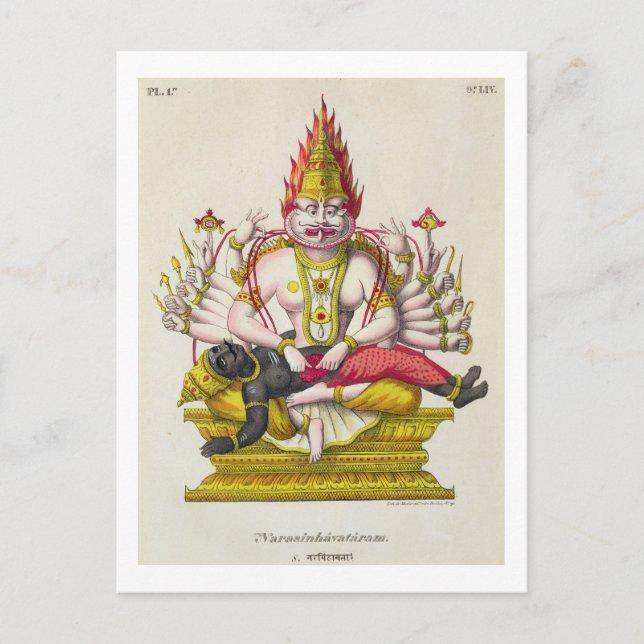 Narasimha, graviert von de Marlet (Farbe litho) Postkarte (Vorderseite)