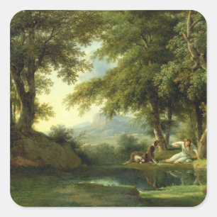 Narcissus Bewunderung seiner Reflexion Quadratischer Aufkleber