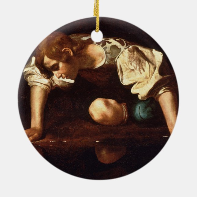 Narcissus von Michelangelo Merisi da Caravaggio Keramik Ornament (Hinten)