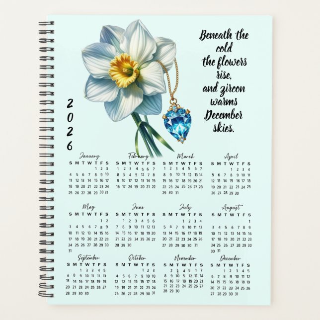 Narcissus & Zircon December Verse – 2026 Full-Year Planer (Vorderseite)