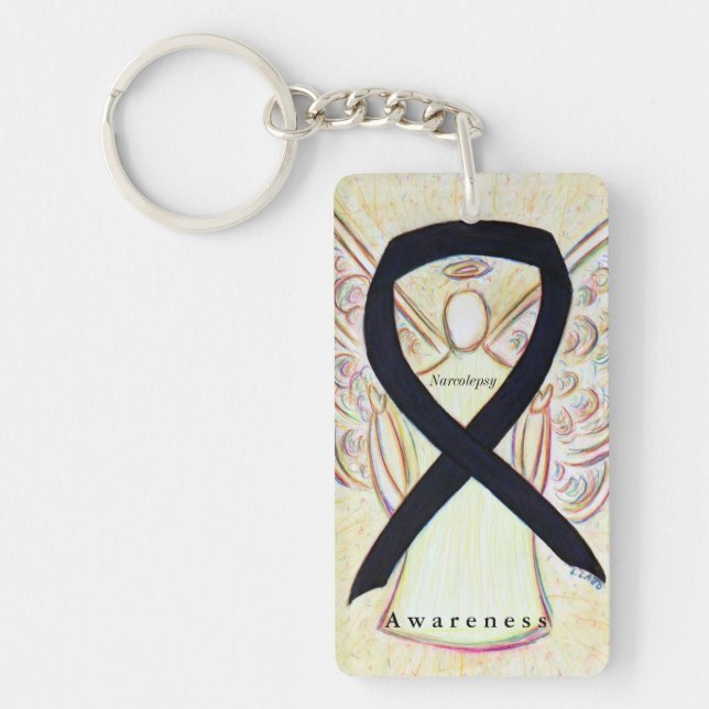 Narcolepsy Angel Black Awareness Ribbon Schlüssela Schlüsselanhänger (Vorderseite)