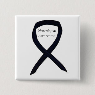 Narcolepsy Awareness Black Ribbon Custom Art Butto Button