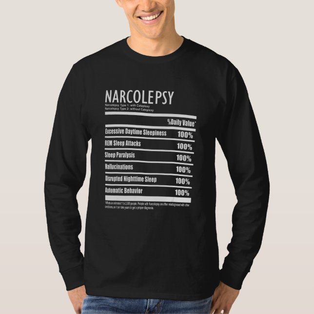 Narcolepsy Nutrition Facts Style Symptoms T-Shirt (Vorderseite)
