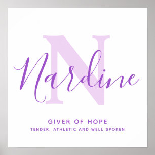 Nardine lila Text Namensbedeutung personalisiert Poster