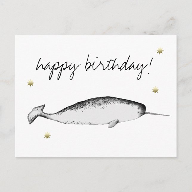 Narhwal Unicorn Illustration Whale Lover Birthday Postkarte (Vorderseite)