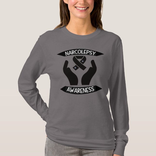 Narkolepsie Bewusstsein schwarzen Band und offene  T-Shirt (Vorderseite)