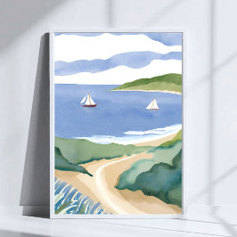 Narragansett Bay | Segelboot Küsten RI Aquarell Poster