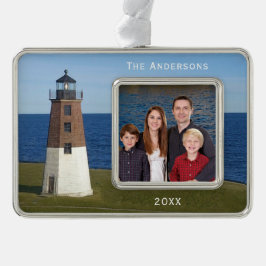 Narragansett Point Judith Lighthouse Rahmen-Ornament Silber