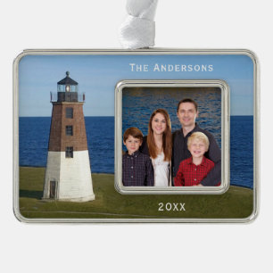 Narragansett Point Judith Lighthouse Rahmen-Ornament Silber