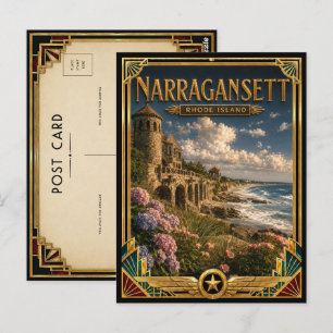 Narragansett Rhode Island Vintage Art Deco Golden Postkarte