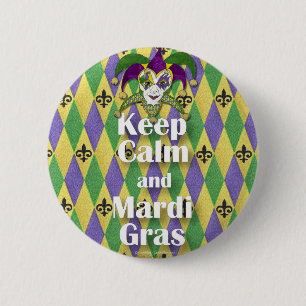 Narrensmaske Bleib ruhig und Mardi Gras Button