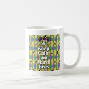 Narrensmaske Bleib ruhig und Mardi Gras Kaffeetasse