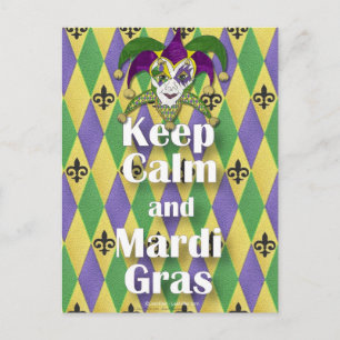 Narrensmaske Bleib ruhig und Mardi Gras Postkarte
