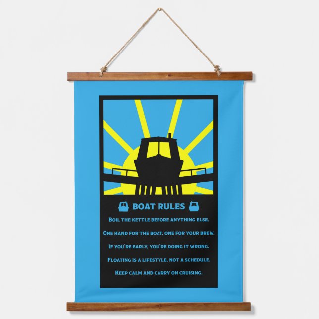 Narrowboat Funny Rules Wandteppich Mit Holzrahmen (Vorderseite)