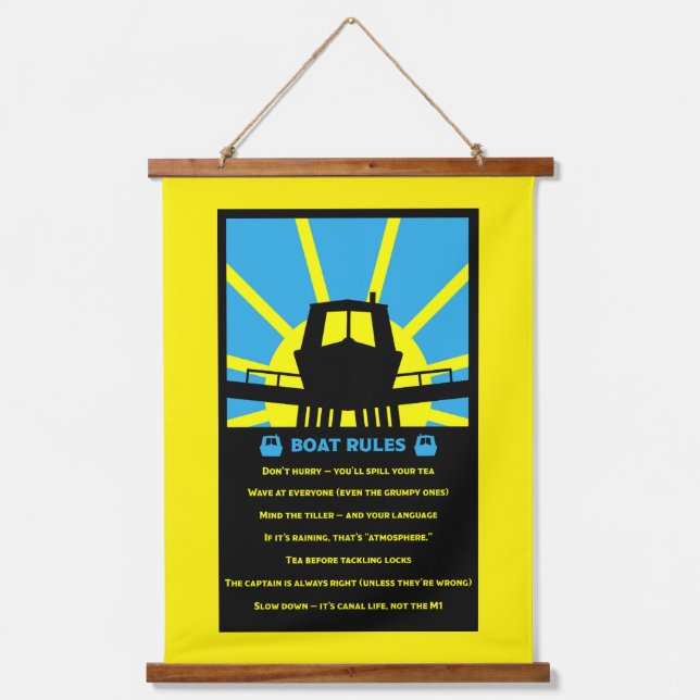 Narrowboat Funny Rules Wandteppich Mit Holzrahmen (Vorderseite)
