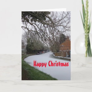Narrowboats im Schnee. Christmas Karte