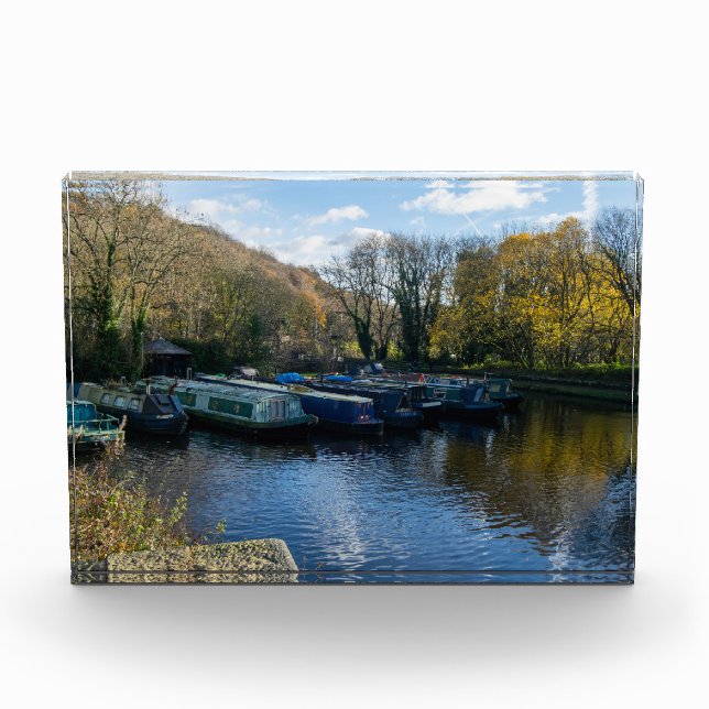 Narrowboats Moored at Salterhebble Basin Fotoblock (Vorderseite)