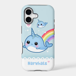 Narvals kawaii avec arc-en-ciel