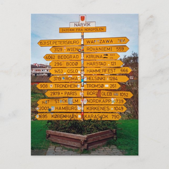 Narvik Wegweiser Postkarte (Vorderseite)