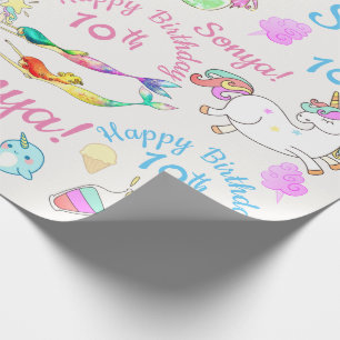 Narwal, Meerjungfrau, Einhorn Personalisierter Nam Geschenkpapier
