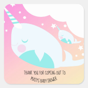 Narwal Ombre Baby Shower Danke Quadratischer Aufkleber