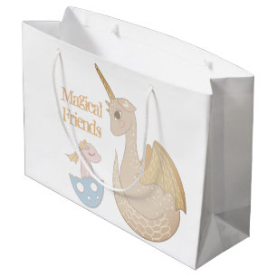 Narwal, personalisierter Drache Pastell Babyblau Große Geschenktüte